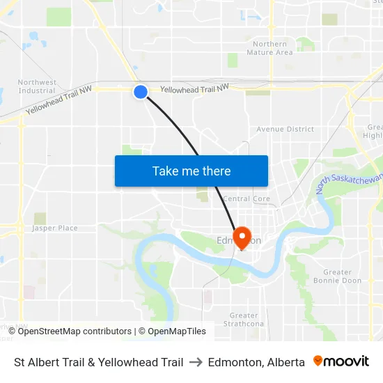 St Albert Trail & Yellowhead Trail to Edmonton, Alberta map