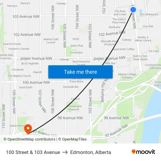 100 Street & 103 Avenue to Edmonton, Alberta map