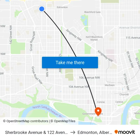 Sherbrooke Avenue & 122 Avenue to Edmonton, Alberta map