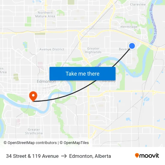 34 Street & 119 Avenue to Edmonton, Alberta map