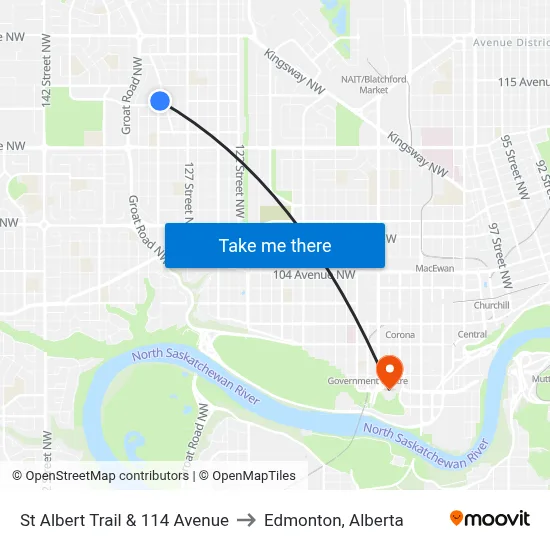 St Albert Trail & 114 Avenue to Edmonton, Alberta map