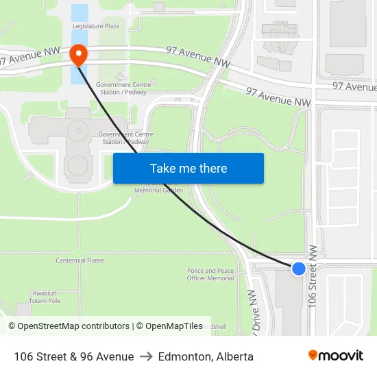 106 Street & 96 Avenue to Edmonton, Alberta map