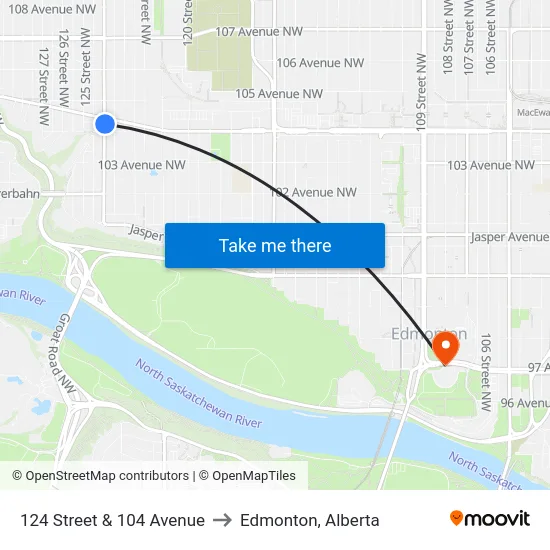 124 Street & 104 Avenue to Edmonton, Alberta map