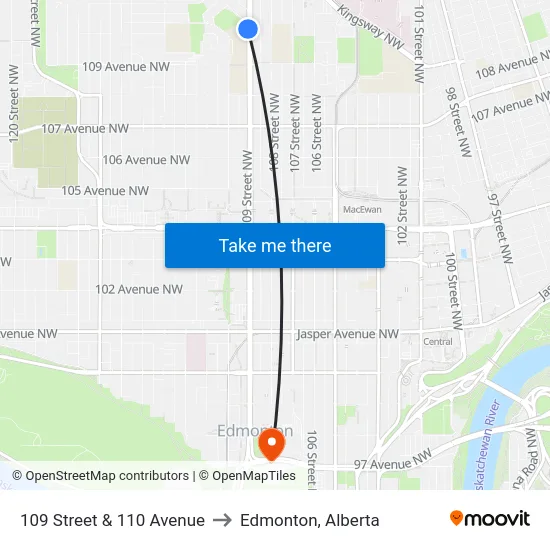 109 Street & 110 Avenue to Edmonton, Alberta map