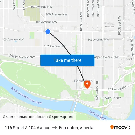 116 Street & 104 Avenue to Edmonton, Alberta map
