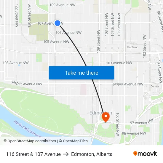 116 Street & 107 Avenue to Edmonton, Alberta map