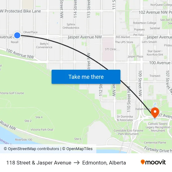 118 Street & Jasper Avenue to Edmonton, Alberta map
