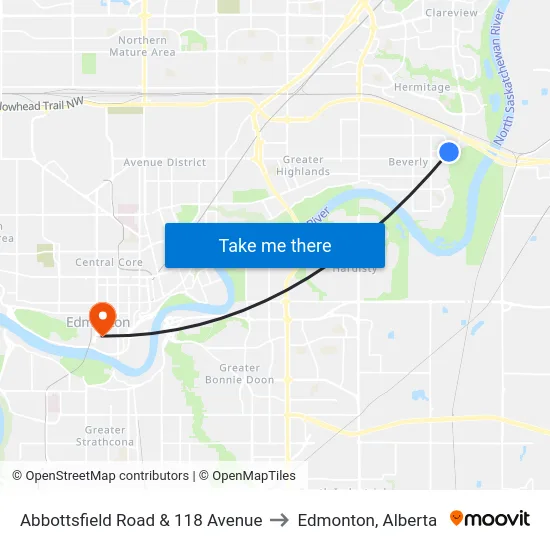 Abbottsfield Road & 118 Avenue to Edmonton, Alberta map