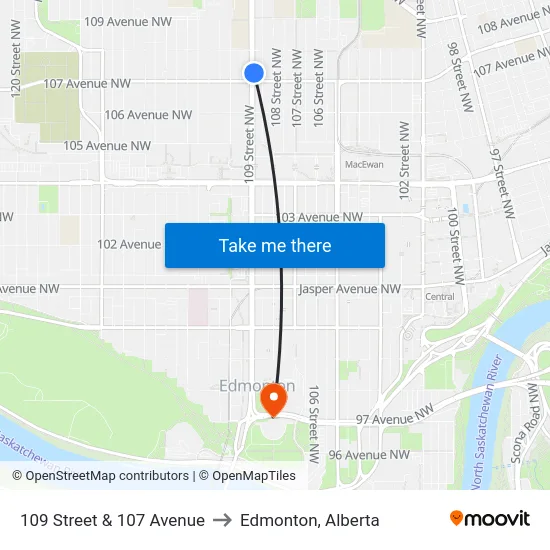 109 Street & 107 Avenue to Edmonton, Alberta map