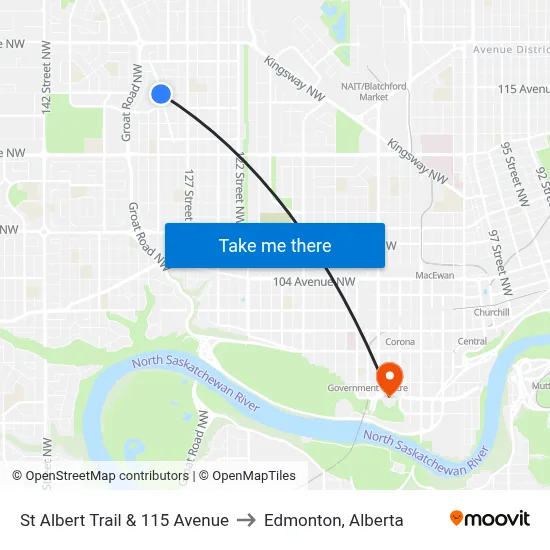 St Albert Trail & 115 Avenue to Edmonton, Alberta map