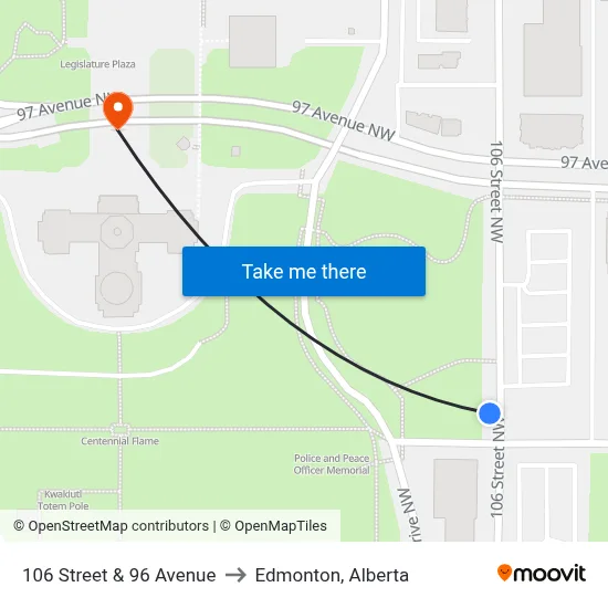 106 Street & 96 Avenue to Edmonton, Alberta map