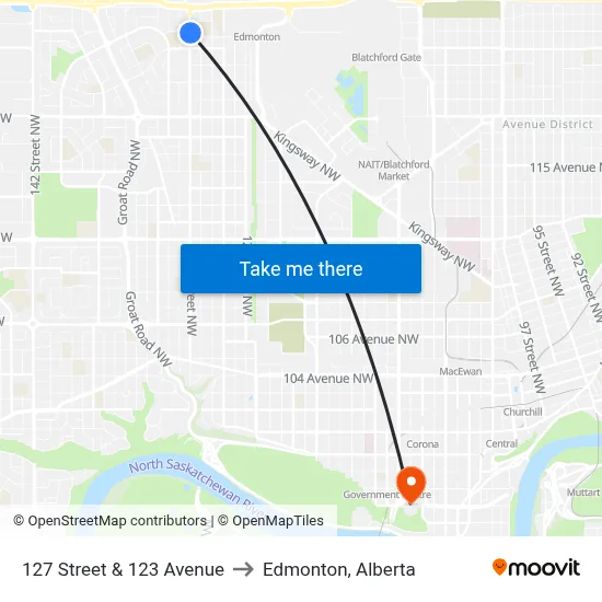 127 Street & 123 Avenue to Edmonton, Alberta map