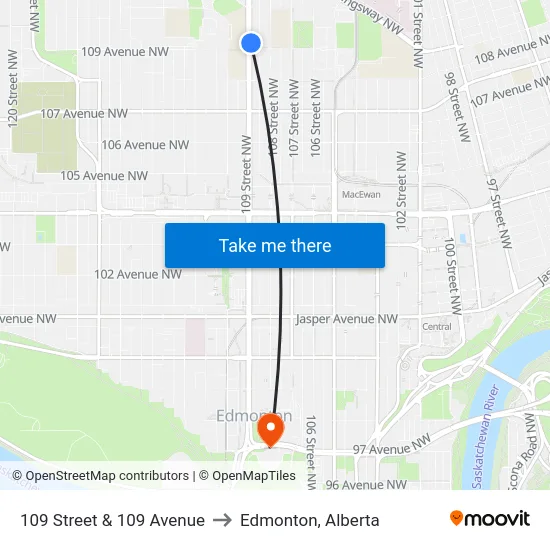 109 Street & 109 Avenue to Edmonton, Alberta map