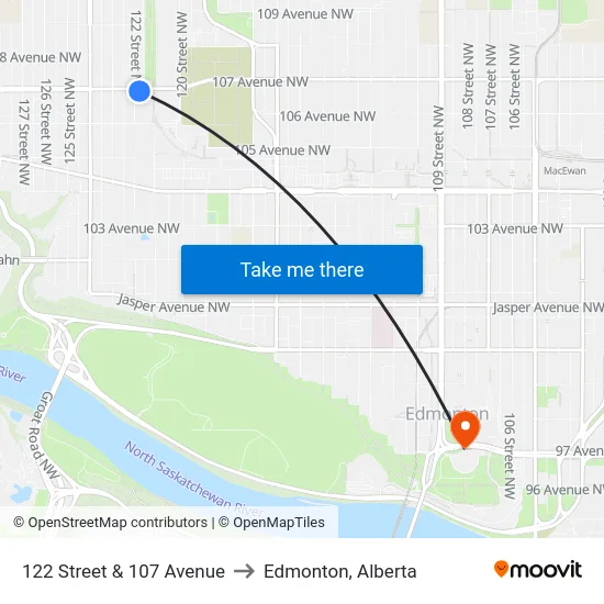 122 Street & 107 Avenue to Edmonton, Alberta map