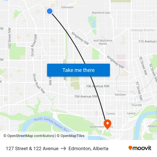 127 Street & 122 Avenue to Edmonton, Alberta map