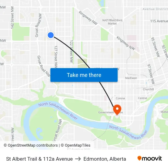 St Albert Trail & 112a Avenue to Edmonton, Alberta map