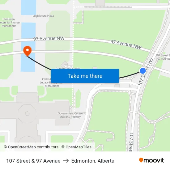 107 Street & 97 Avenue to Edmonton, Alberta map