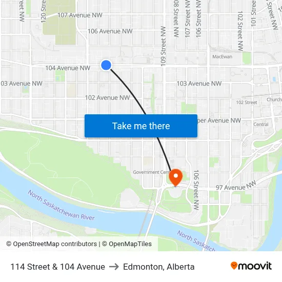 114 Street & 104 Avenue to Edmonton, Alberta map