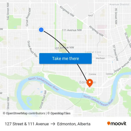 127 Street & 111 Avenue to Edmonton, Alberta map