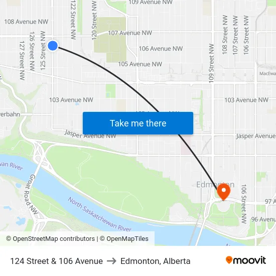 124 Street & 106 Avenue to Edmonton, Alberta map