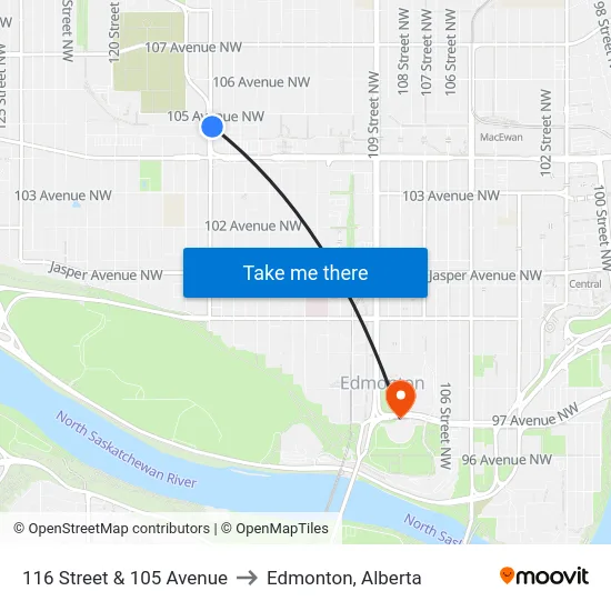 116 Street & 105 Avenue to Edmonton, Alberta map