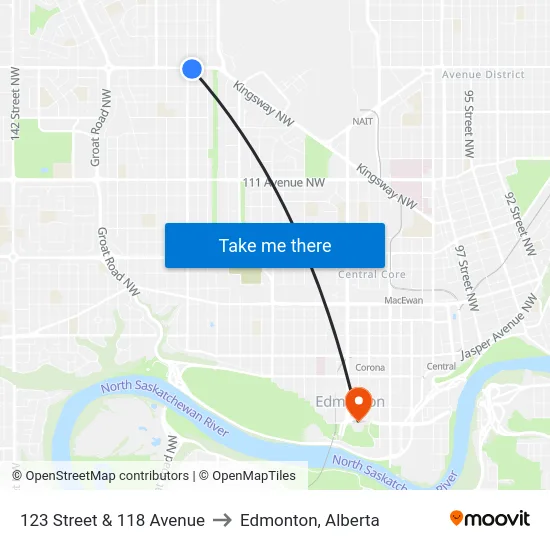 123 Street & 118 Avenue to Edmonton, Alberta map