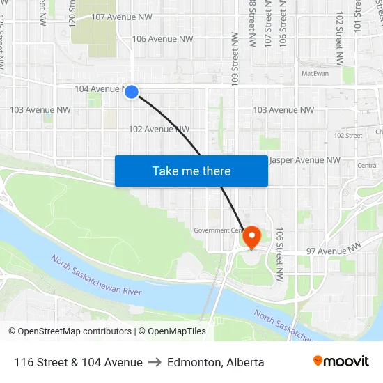 116 Street & 104 Avenue to Edmonton, Alberta map