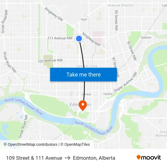 109 Street & 111 Avenue to Edmonton, Alberta map