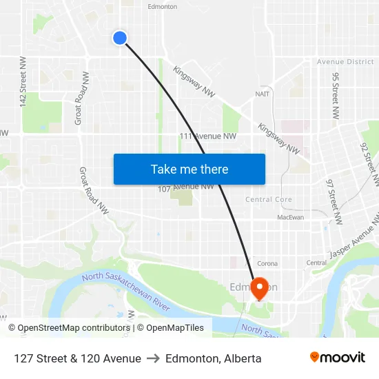 127 Street & 120 Avenue to Edmonton, Alberta map