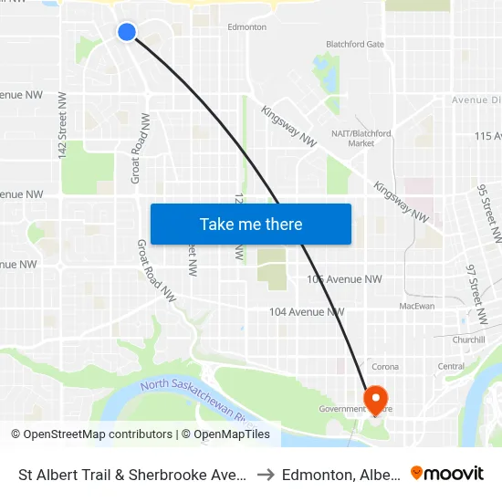 St Albert Trail & Sherbrooke Avenue to Edmonton, Alberta map