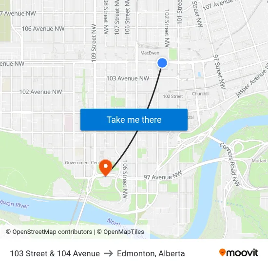103 Street & 104 Avenue to Edmonton, Alberta map