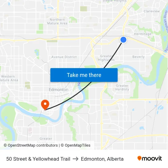 50 Street & Yellowhead Trail to Edmonton, Alberta map