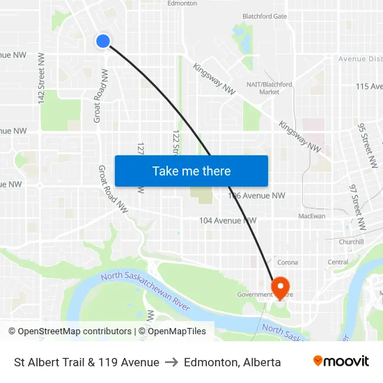 St Albert Trail & 119 Avenue to Edmonton, Alberta map