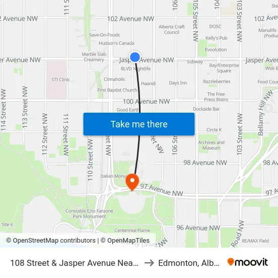 108 Street & Jasper Avenue Nearside to Edmonton, Alberta map