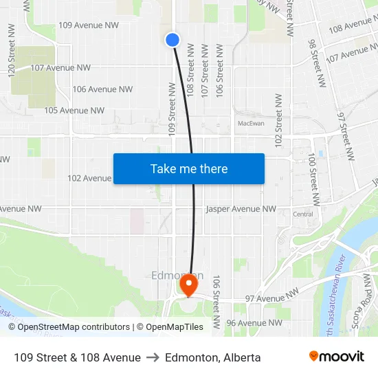 109 Street & 108 Avenue to Edmonton, Alberta map