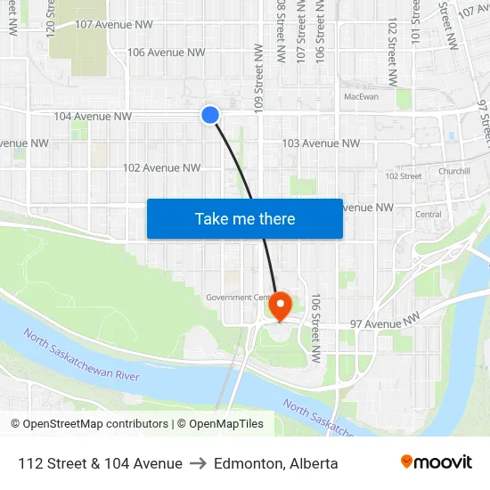 112 Street & 104 Avenue to Edmonton, Alberta map