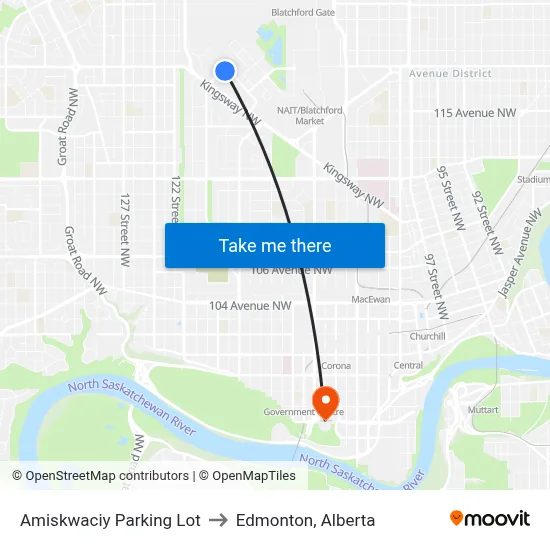 Amiskwaciy Parking Lot to Edmonton, Alberta map