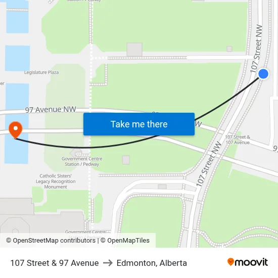 107 Street & 97 Avenue to Edmonton, Alberta map