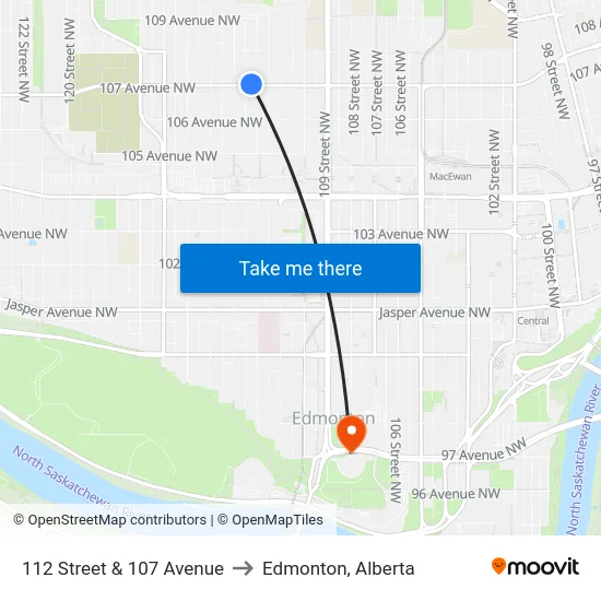 112 Street & 107 Avenue to Edmonton, Alberta map