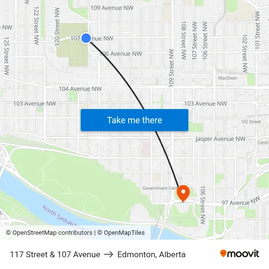 117 Street & 107 Avenue to Edmonton, Alberta map