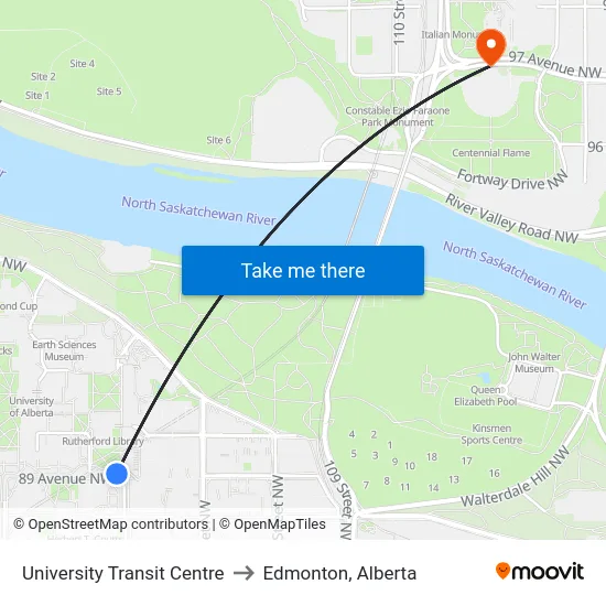 University Transit Centre to Edmonton, Alberta map