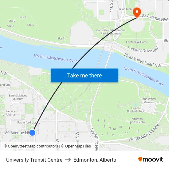 University Transit Centre to Edmonton, Alberta map