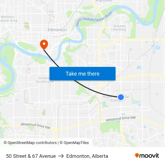 50 Street & 67 Avenue to Edmonton, Alberta map