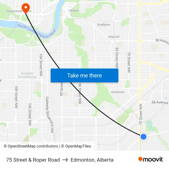 75 Street & Roper Road to Edmonton, Alberta map