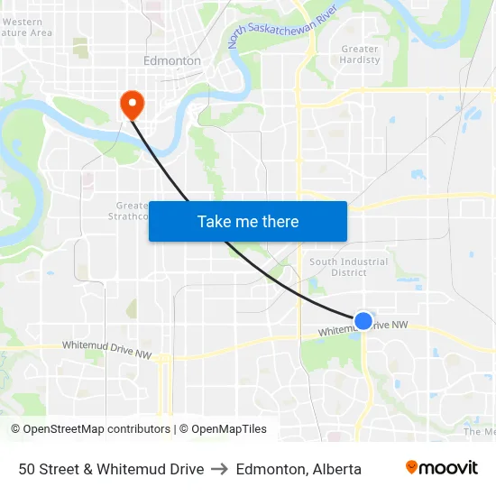 50 Street & Whitemud Drive to Edmonton, Alberta map