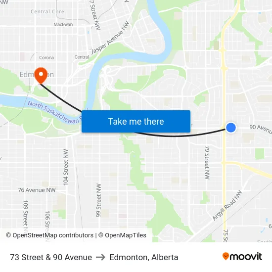 73 Street & 90 Avenue to Edmonton, Alberta map