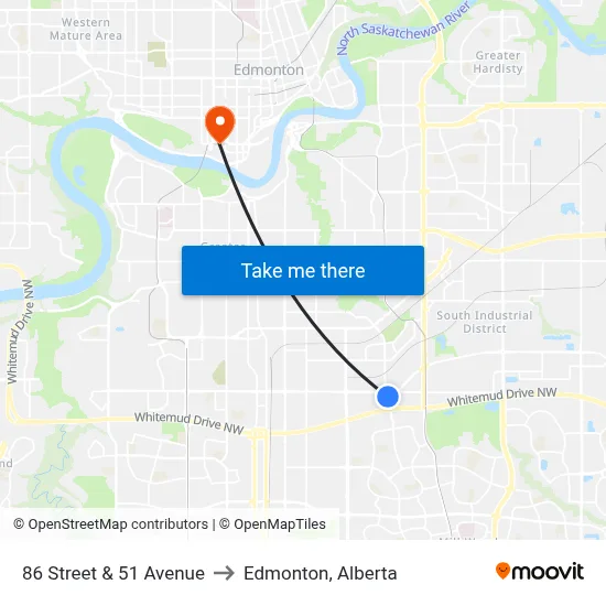 86 Street & 51 Avenue to Edmonton, Alberta map