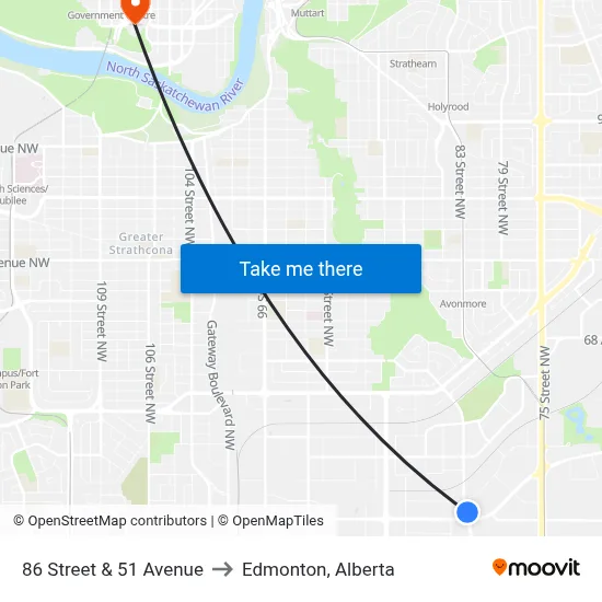 86 Street & 51 Avenue to Edmonton, Alberta map