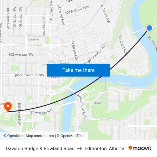 Dawson Bridge & Rowland Road to Edmonton, Alberta map