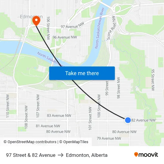 97 Street & 82 Avenue to Edmonton, Alberta map